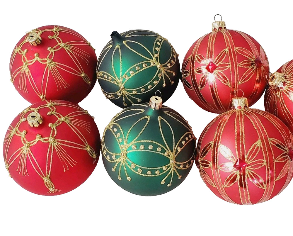 Vintage Dept 56 MCM Glass Glittered Embellished Jumbo Christmas Ornament X7 Ball
